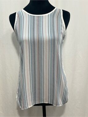 LOFT White womans Tank with coloured  Vertical Stripes work casual vacation 1425